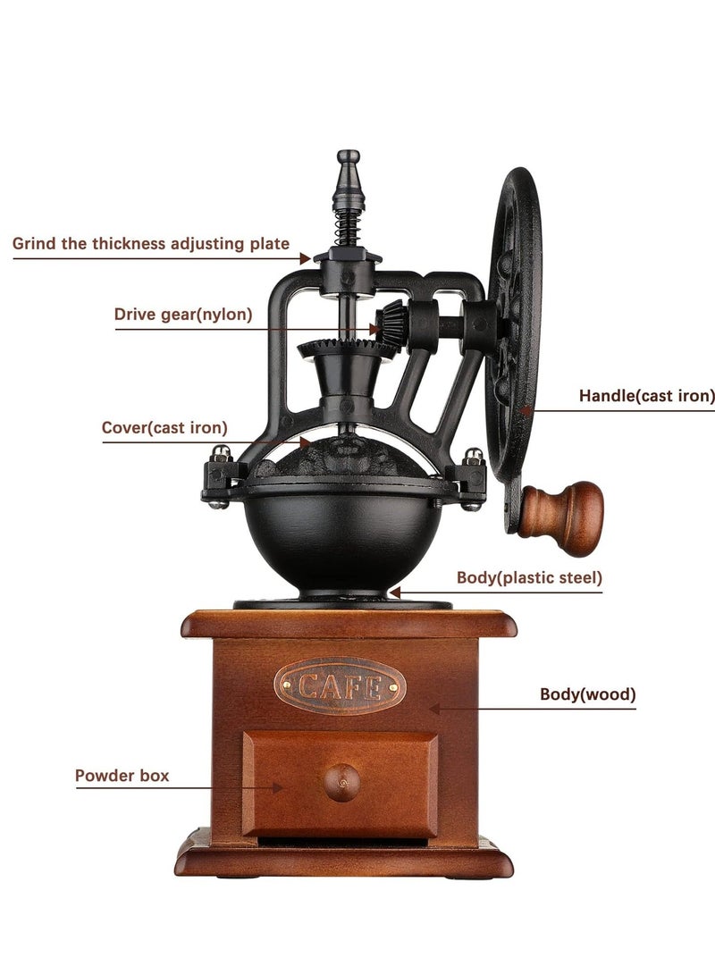 Manual Coffee Grinde, Vintage Style Wooden Hand Coffee Grinder/Antique Cast Ceramic Roller Classic French Press Coffee Mill/Hand Crank Coffee Grinders for Decoration & Gift - Image 4