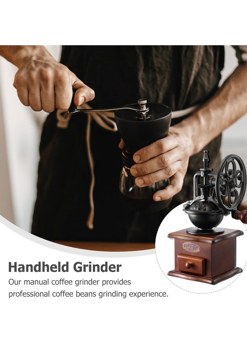 Manual Coffee Grinde, Vintage Style Wooden Hand Coffee Grinder/Antique Cast Ceramic Roller Classic French Press Coffee Mill/Hand Crank Coffee Grinders for Decoration & Gift - Image 2