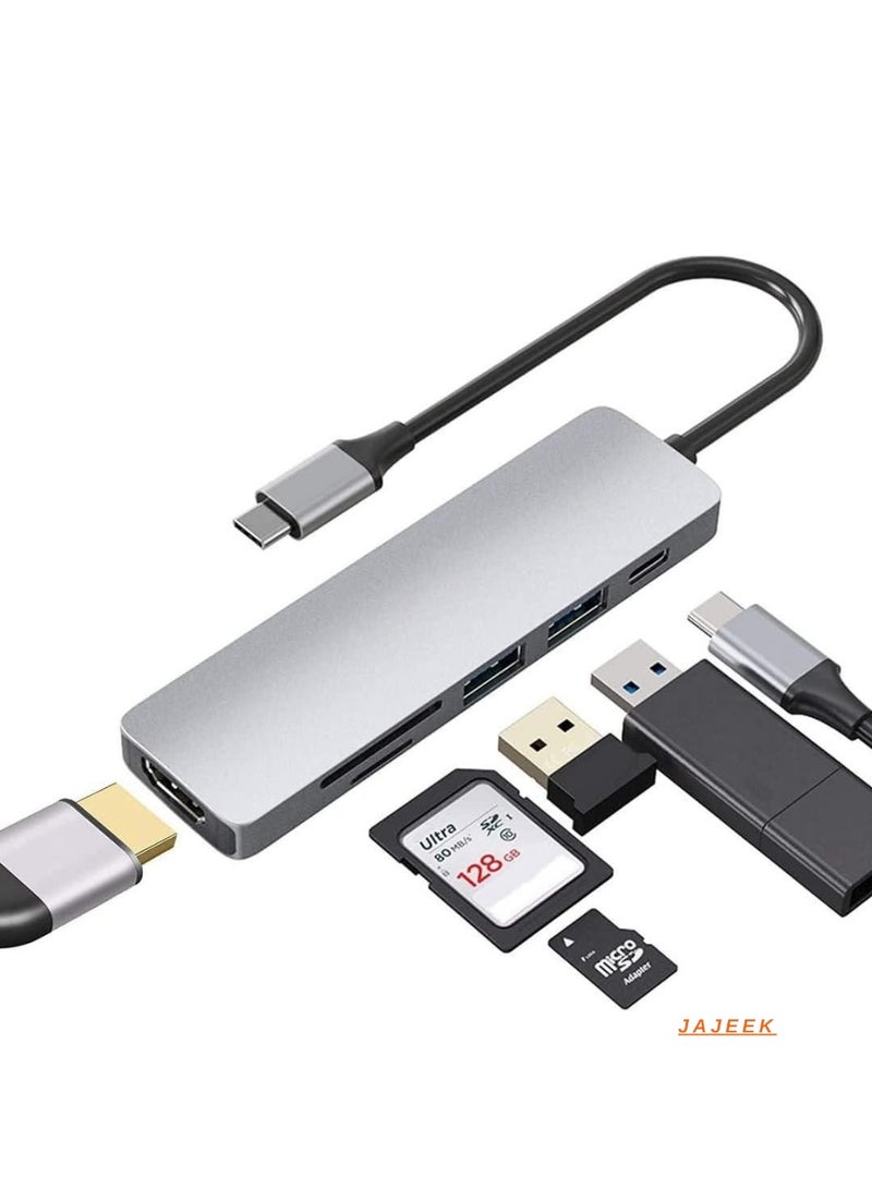 JAJEEK 6-in-1 USB C Hub to HDMI 4K, SD/TF Card Reader, 3 USB 3.0 Ports – Perfect for iPad Pro, MacBook Pro/Air, iMac, Dell, and More  - Image 1