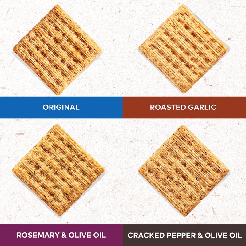 Triscuit Whole Grain Wheat Crackers Variety Pack - 4 Flavors: Original, Rosemary & Olive Oil, Roasted Garlic, Cracked Pepper & Olive Oil - Image 3