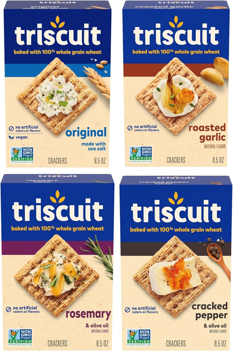 Triscuit Whole Grain Wheat Crackers Variety Pack - 4 Flavors: Original, Rosemary & Olive Oil, Roasted Garlic, Cracked Pepper & Olive Oil - Image 1