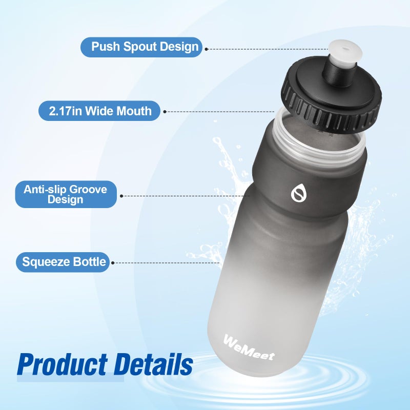 وي مييت WEMEET 32oz زجاجة مياه رياضية للدراجة BPA خالية من قطعتين مقاومة للتسرب لركوب الدراجات مع مقياس سعة لركوب الدراجات الجبلية والتخييم وصالة الألعاب الرياضية (أسود وأسود أبيض) - Image 3