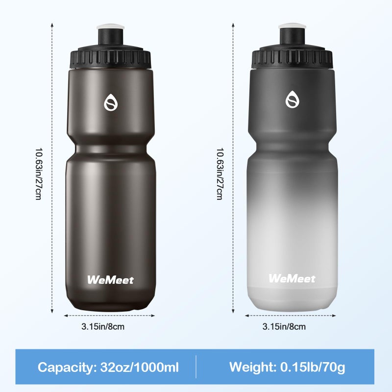 وي مييت WEMEET 32oz زجاجة مياه رياضية للدراجة BPA خالية من قطعتين مقاومة للتسرب لركوب الدراجات مع مقياس سعة لركوب الدراجات الجبلية والتخييم وصالة الألعاب الرياضية (أسود وأسود أبيض) - Image 4