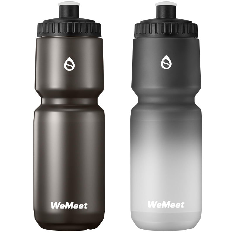 وي مييت WEMEET 32oz زجاجة مياه رياضية للدراجة BPA خالية من قطعتين مقاومة للتسرب لركوب الدراجات مع مقياس سعة لركوب الدراجات الجبلية والتخييم وصالة الألعاب الرياضية (أسود وأسود أبيض) - Image 1