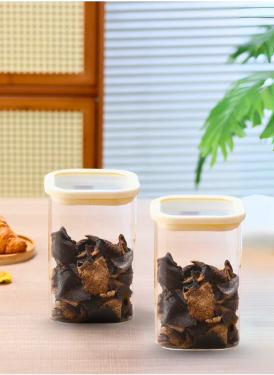 1Chase Square Storage Jars 1500ML – Set of 2 | Airtight & Stackable Borosilicate Glass Jars with Silicone Lids for Kitchen Pantry, Snacks, Spices, and Dry Food