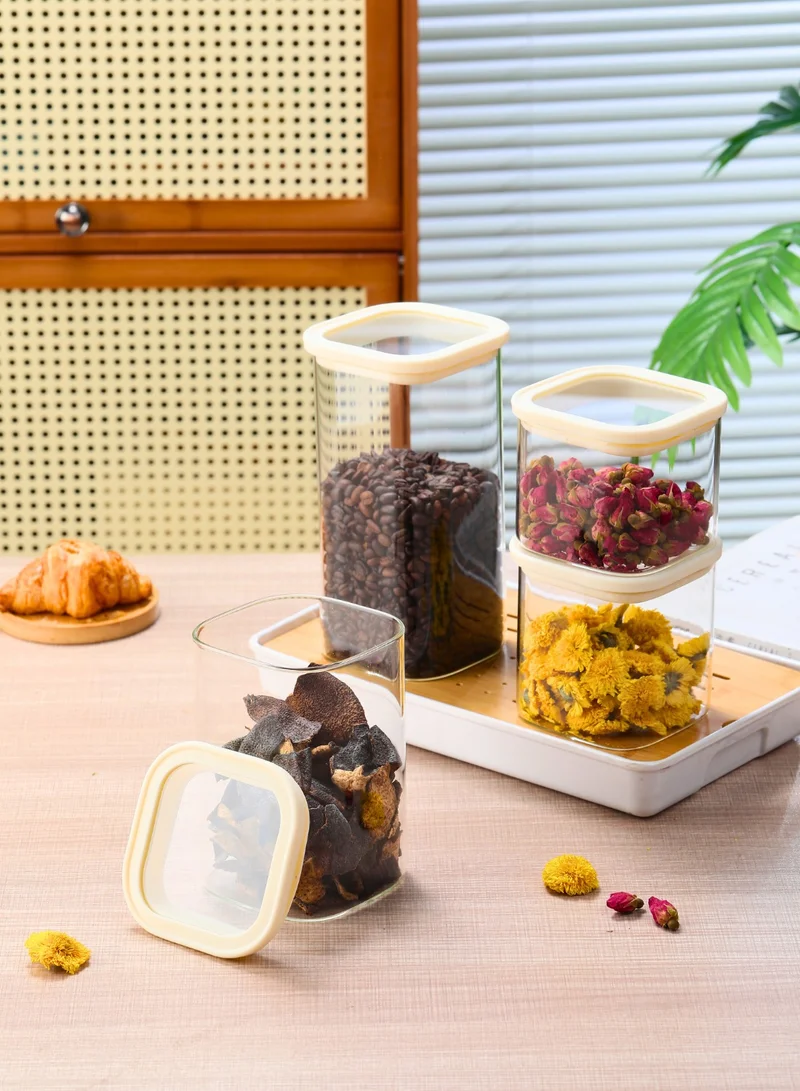 1Chase Square Storage Jars 1500ML – Set of 2 | Airtight & Stackable Borosilicate Glass Jars with Silicone Lids for Kitchen Pantry, Snacks, Spices, and Dry Food