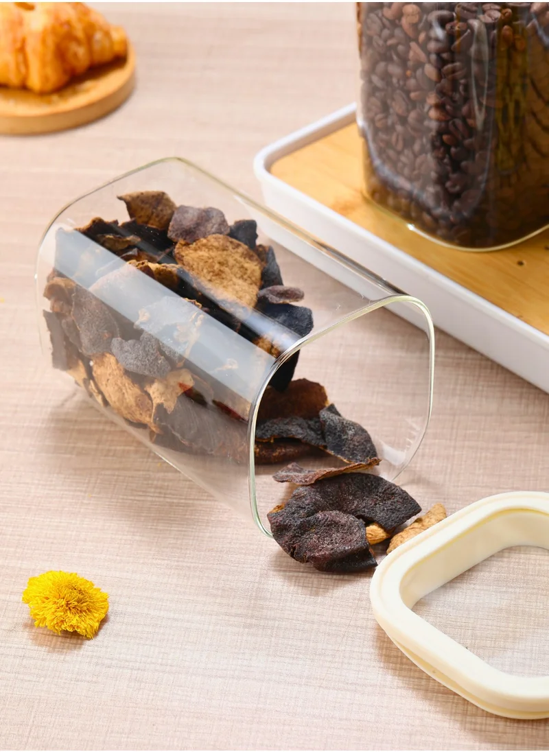 1Chase Square Storage Jars 1500ML – Set of 2 | Airtight & Stackable Borosilicate Glass Jars with Silicone Lids for Kitchen Pantry, Snacks, Spices, and Dry Food