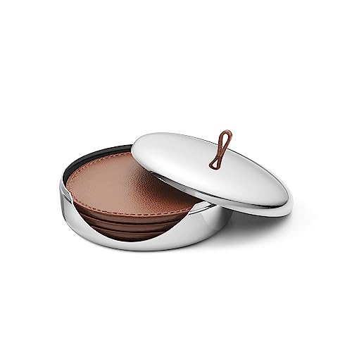 Georg Jensen مجموعة أكواب جورج جنسن سكاي، مجموعة من 4 أكواب جلدية في علبة من الفولاذ المقاوم للصدأ - Image 1