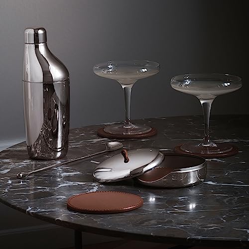 Georg Jensen مجموعة أكواب جورج جنسن سكاي، مجموعة من 4 أكواب جلدية في علبة من الفولاذ المقاوم للصدأ - Image 3