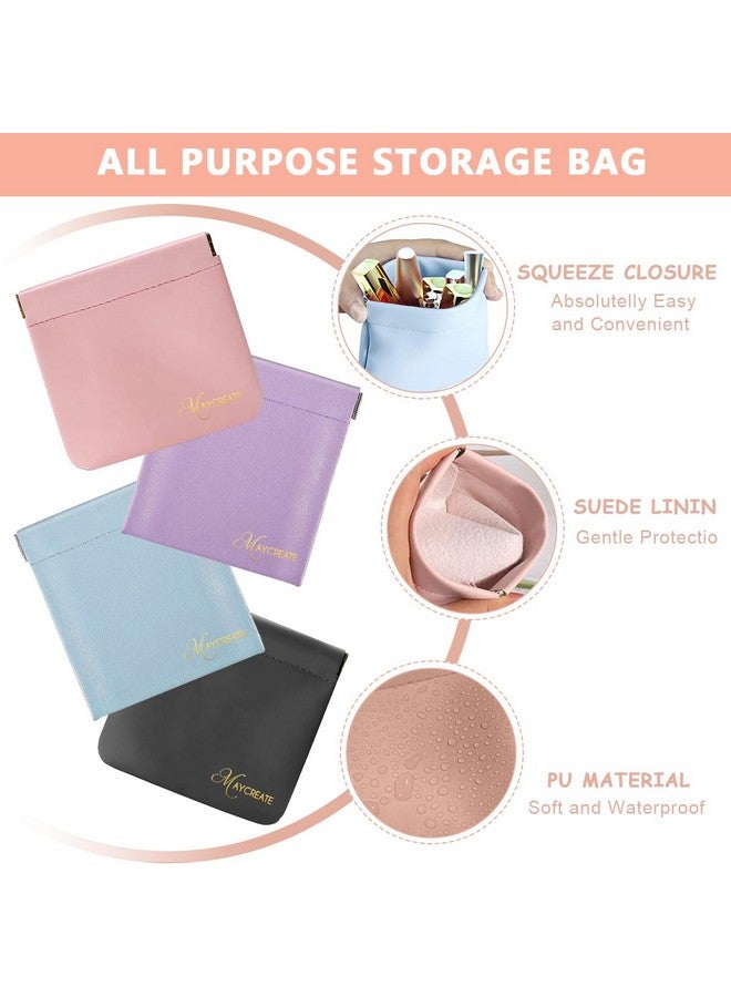 ماي كرييت حقيبة مكياج صغيرة من MAYCREATE مكونة من 4 قطع، حقائب صغيرة للنساء، حقيبة مستحضرات تجميل من البولي يوريثان، حقيبة تخزين بجيب علوي قابل للضغط لمحفظة العملات المعدنية وأحمر الشفاه وإكسسوارات المجوهرات (ذاتية الإغلاق، 4.3 × 4.7 بوصة)، متنوعة - Image 3
