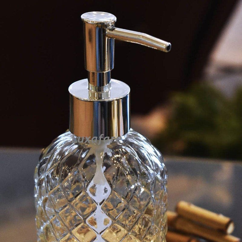 Luxafare Empty Kitchen Dish Glass Soap Dispenser for Essential Liquid Soap Bathroom Clear Hand Sanitizer Dispenser and Liquid Lotion and Handwash Dispenser 1Pcs - Image 5