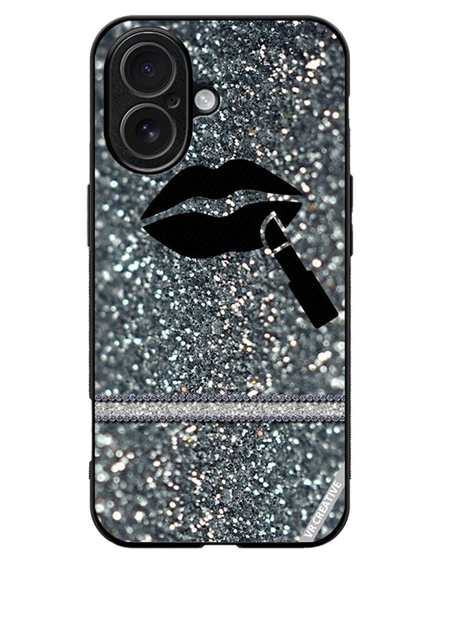 VR CREATIVE Protective Case Cover For Apple iPhone 17 Lipstick On Silver Glitter Design Multicolour