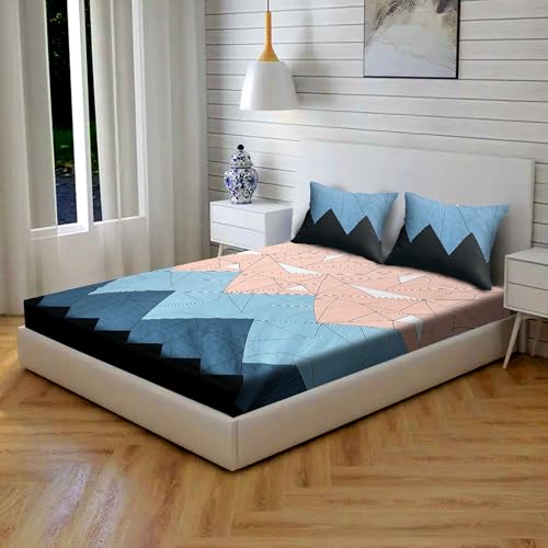 JDX BedSheet Cotton Feel Glace Cotton Elastic Fitted Printed Queen Size Double Bed Bedsheet with 2 Pillow Cover(72"x78", Multicolor) - Image 2