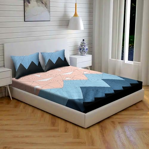 JDX BedSheet Cotton Feel Glace Cotton Elastic Fitted Printed Queen Size Double Bed Bedsheet with 2 Pillow Cover(72"x78", Multicolor) - Image 1