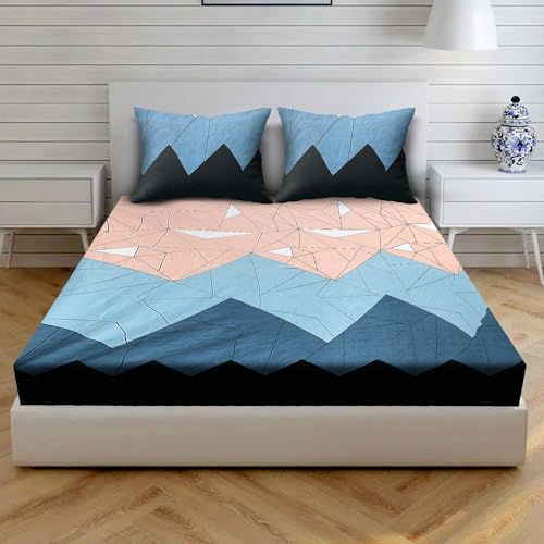 JDX BedSheet Cotton Feel Glace Cotton Elastic Fitted Printed Queen Size Double Bed Bedsheet with 2 Pillow Cover(72"x78", Multicolor) - Image 3