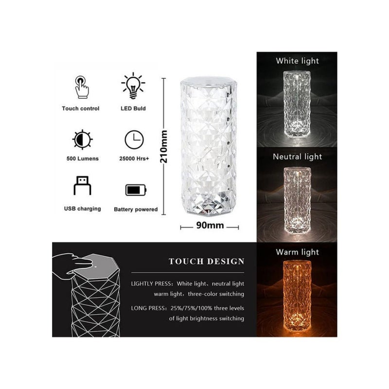 aaaRose Diamond مصباح طاولة شحن USB أبيض 21 × 9 × 9 سم - Image 3