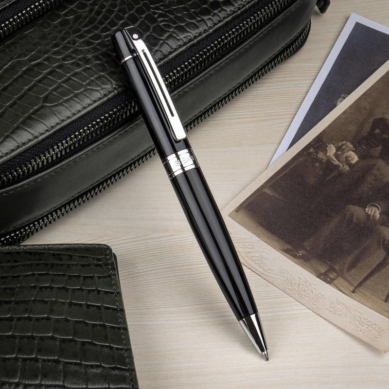 SHEAFFER Pen Sheaffer 300 E9312 Glossy Black With Chrome Plated Trims Bp With A5 Notebook In Black Giftbox - Image 2