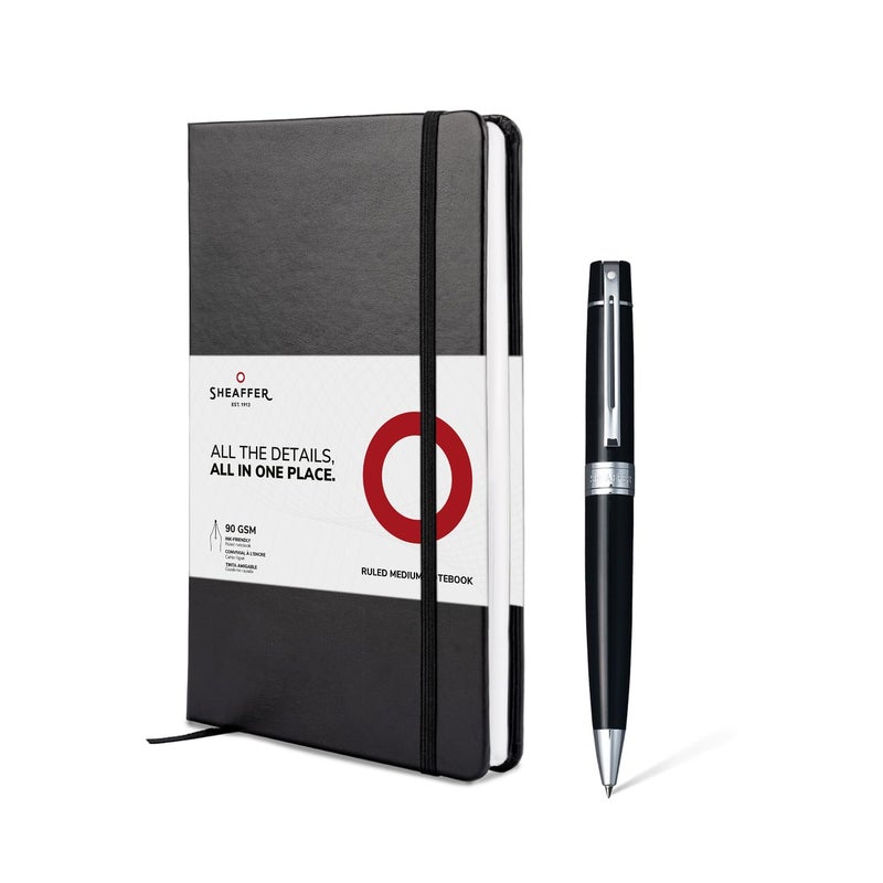 SHEAFFER Pen Sheaffer 300 E9312 Glossy Black With Chrome Plated Trims Bp With A5 Notebook In Black Giftbox - Image 1