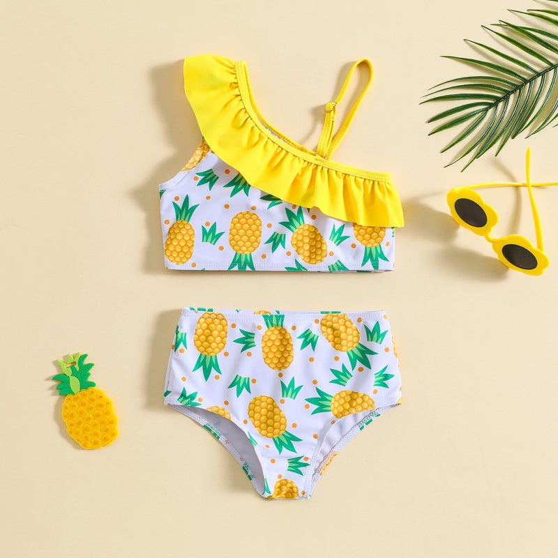 Generic Cross-border special for children and baby girls pineapple printed single-piece sling split girls swimsuit suit White