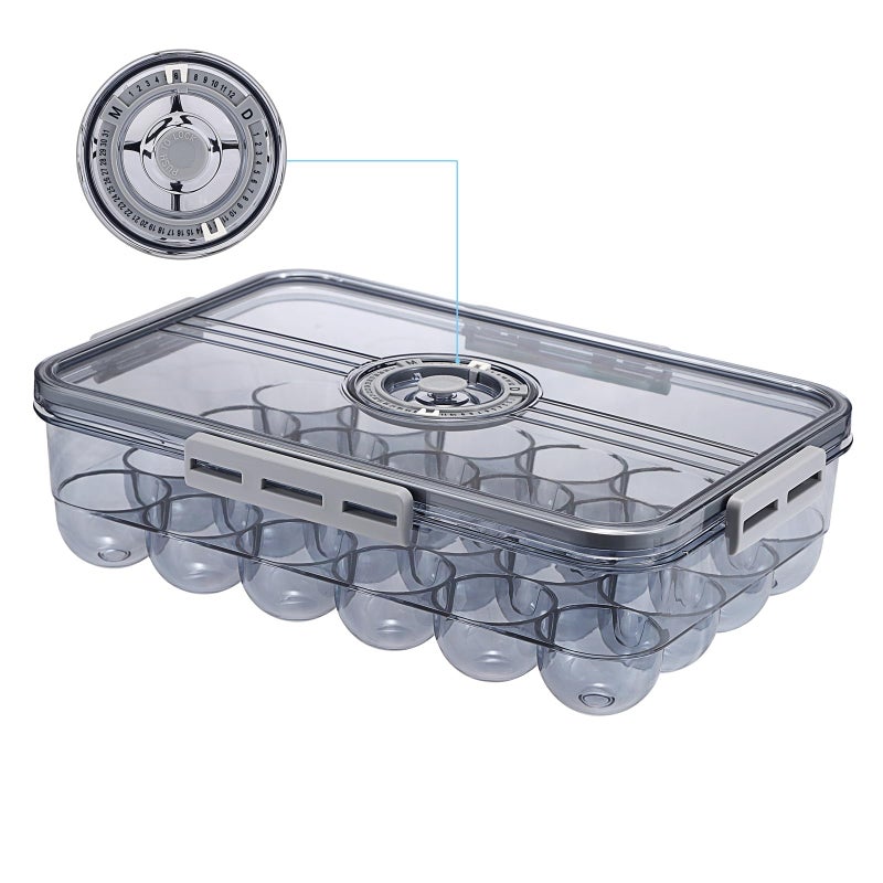 BSTKEY Egg Holder for Refrigerator, Egg Container with Time Scale, Egg Holder with Lid for Kitchen Storage, Stackable Tray for 24 Eggs - Image 1