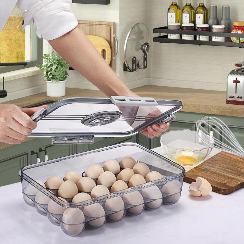 BSTKEY Egg Holder for Refrigerator, Egg Container with Time Scale, Egg Holder with Lid for Kitchen Storage, Stackable Tray for 24 Eggs - Image 4