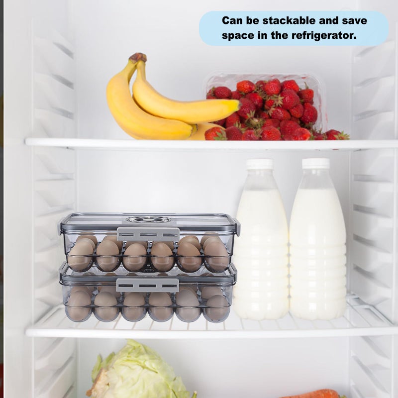 BSTKEY Egg Holder for Refrigerator, Egg Container with Time Scale, Egg Holder with Lid for Kitchen Storage, Stackable Tray for 24 Eggs - Image 5
