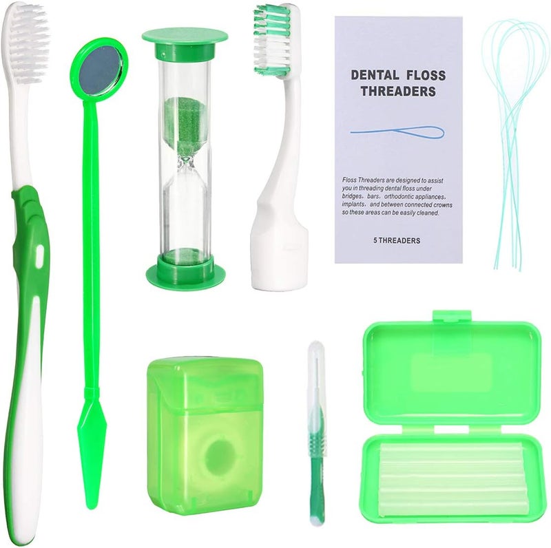 Ceonam Braces Cleaning Kit for Teeth, Portable Orthodontic Toothbrush Kit Oral Care Dental Travel Kit - Interdental Brush Dental Wax Dental Floss Toothbrush Box (Green) - Image 1