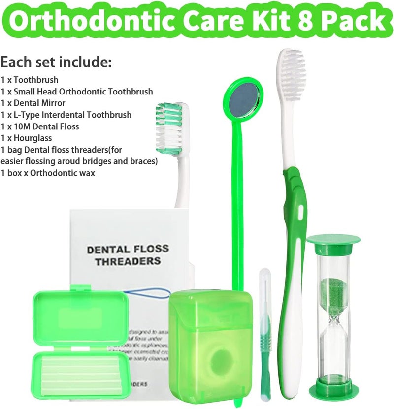 Ceonam Braces Cleaning Kit for Teeth, Portable Orthodontic Toothbrush Kit Oral Care Dental Travel Kit - Interdental Brush Dental Wax Dental Floss Toothbrush Box (Green) - Image 2
