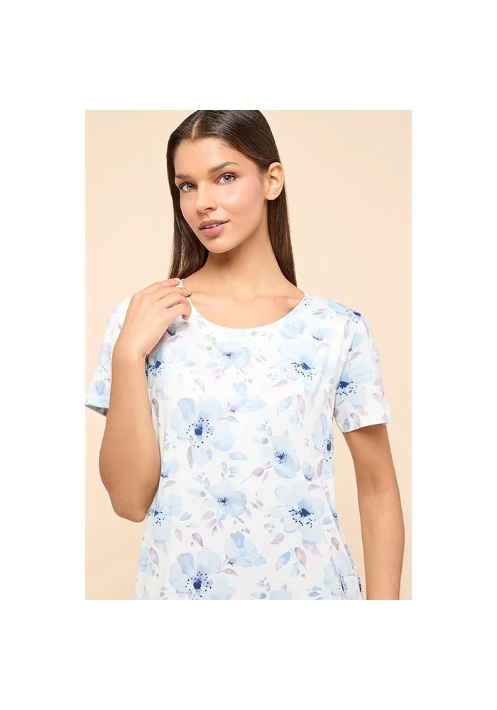 أر أند بي Printed Nightdress With Round Neck and Short Sleeves