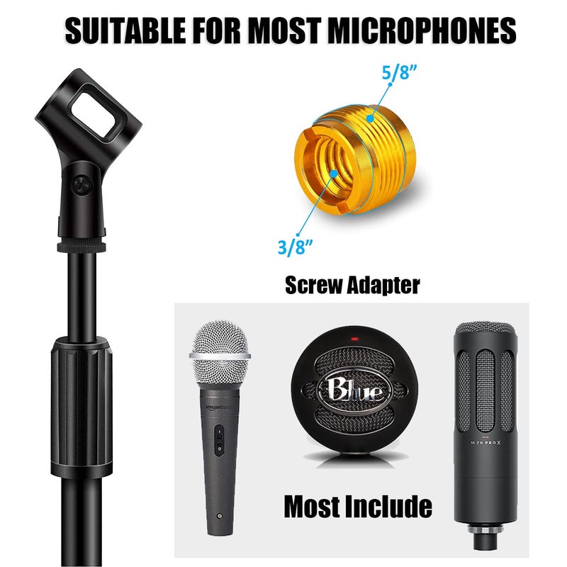 GLEAM Microphone Stand, Mic Stand Floor Detachable Boom Mic Arm Stands with Weighted Round Base, Height Adjustable from 34" to 60" - Image 5