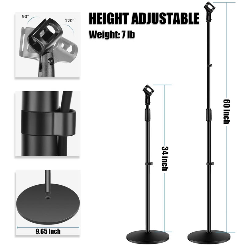 GLEAM Microphone Stand, Mic Stand Floor Detachable Boom Mic Arm Stands with Weighted Round Base, Height Adjustable from 34" to 60" - Image 3