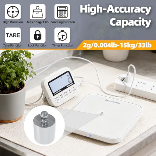 UNIWEIGH Digital Kitchen Food Scale 33lb-Detachable LCD Display,1g/0.1oz Precise Electronic Weight Scale for Baking, Tare/Hold/Timer Function, Glass Platform, Count Mode, Wall-Mount & Tilt Stand - Image 5