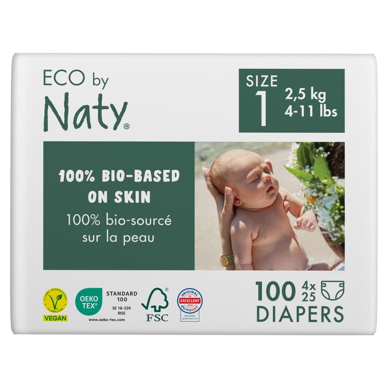 Eco by Naty EcoFriendly Baby Diapers Newborn 100 PlantBased Materials on Skin Extra Soft for Sensitive Skin Super Absorbent Size 1 100 Count