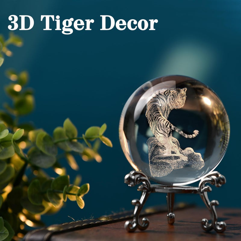 Ifolaina 3D Tiger Crystal Ball Tiger Figurines In Crystal Ball 60Mm Decor White Tiger Collectibles Decorative Globes Gift Glass Sphere Home Decor With Stand - Image 5