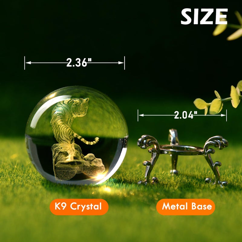 Ifolaina 3D Tiger Crystal Ball Tiger Figurines In Crystal Ball 60Mm Decor White Tiger Collectibles Decorative Globes Gift Glass Sphere Home Decor With Stand - Image 2