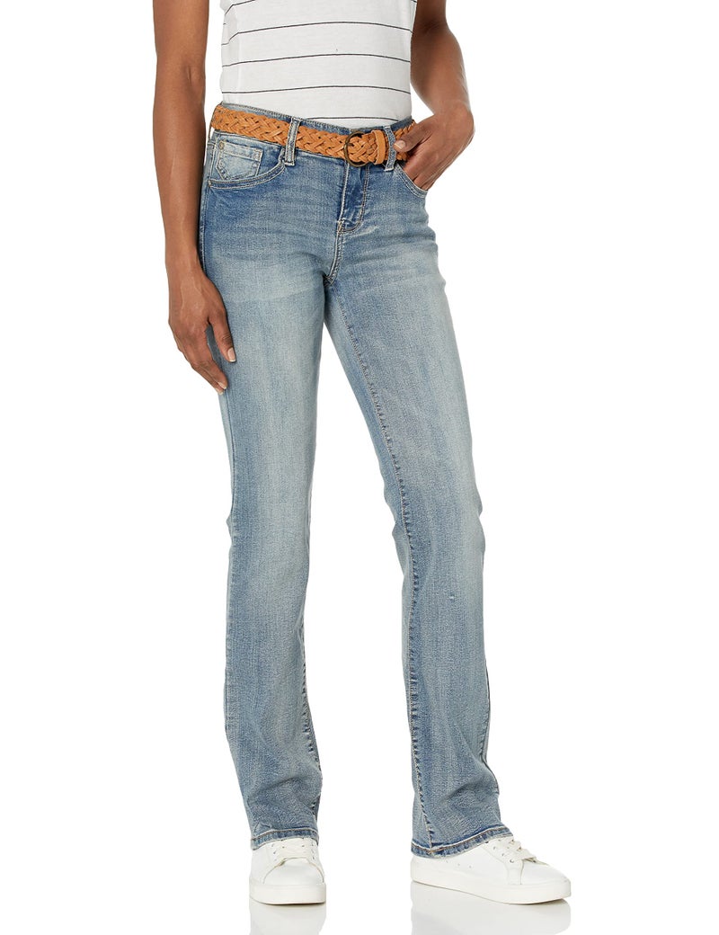 WallFlower Jeans for Women Legendary Slim Bootcut Mid-Rise Belted Insta Stretch Juniors Jeans, Tiffany, 13 - Image 1