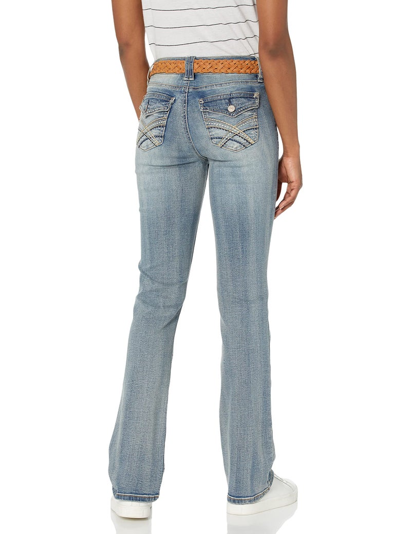 WallFlower Jeans for Women Legendary Slim Bootcut Mid-Rise Belted Insta Stretch Juniors Jeans, Tiffany, 13 - Image 2