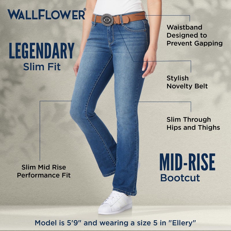 WallFlower Jeans for Women Legendary Slim Bootcut Mid-Rise Belted Insta Stretch Juniors Jeans, Tiffany, 13 - Image 4