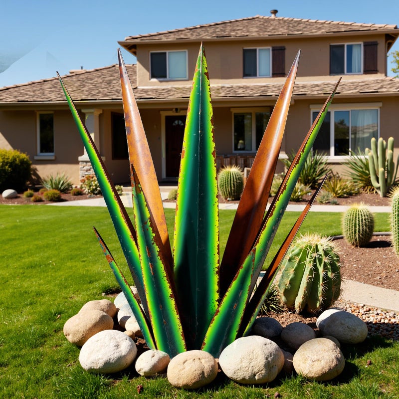 KODIBO 24 Large Metal Agave Plants Outdoor Decor Vintage Green Tequila Rustic Sculpture Outdoor Statues Agave Metal Plants for Yard Garden Lawn OrnamentsArtisan Metal Agave Landscape Decor - Image 2