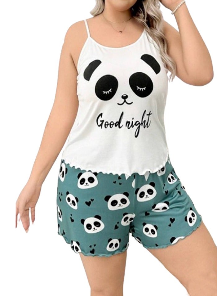 Custom-fit pajama shorts set - teddy bear shape - white