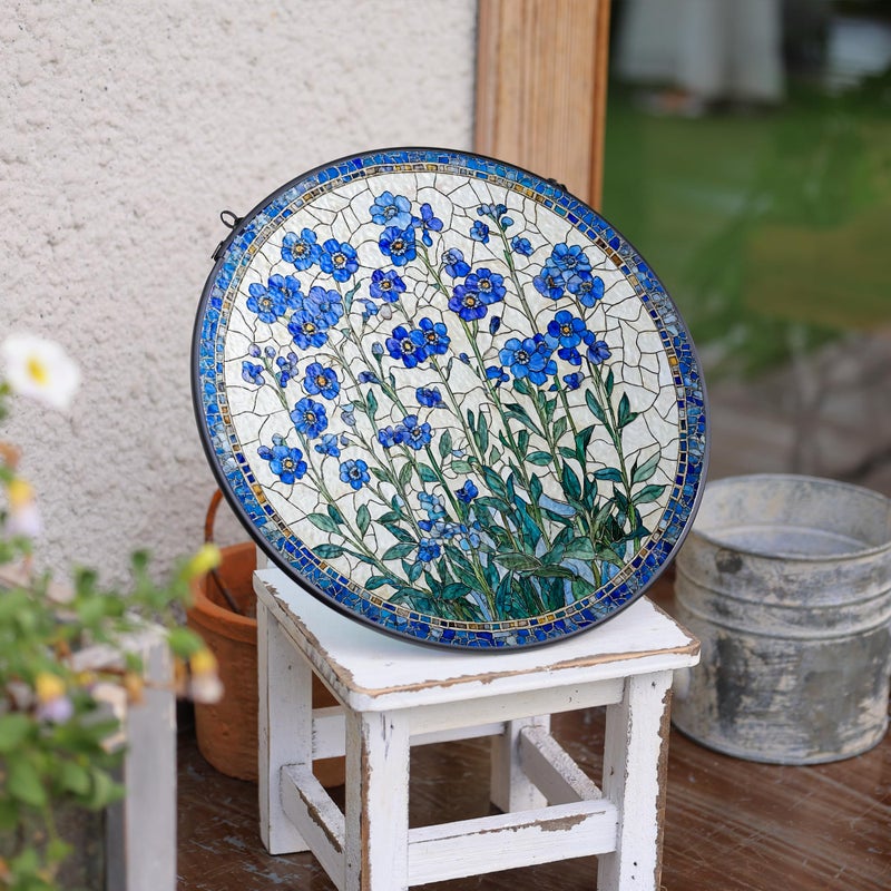 LITIVY Forget-Me-Not Flower Stained Glass Suncatcher,5.9 Inch Handmade Blue Floral Window Hanging Decor - Garden, Sun Catcher Home Decor for Women, Mom, Aunt, Grandma (Small) - Image 2