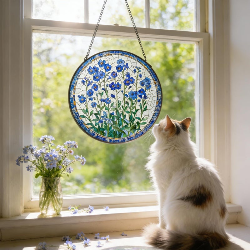 LITIVY Forget-Me-Not Flower Stained Glass Suncatcher,5.9 Inch Handmade Blue Floral Window Hanging Decor - Garden, Sun Catcher Home Decor for Women, Mom, Aunt, Grandma (Small) - Image 4