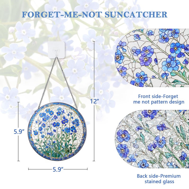 LITIVY Forget-Me-Not Flower Stained Glass Suncatcher,5.9 Inch Handmade Blue Floral Window Hanging Decor - Garden, Sun Catcher Home Decor for Women, Mom, Aunt, Grandma (Small) - Image 5
