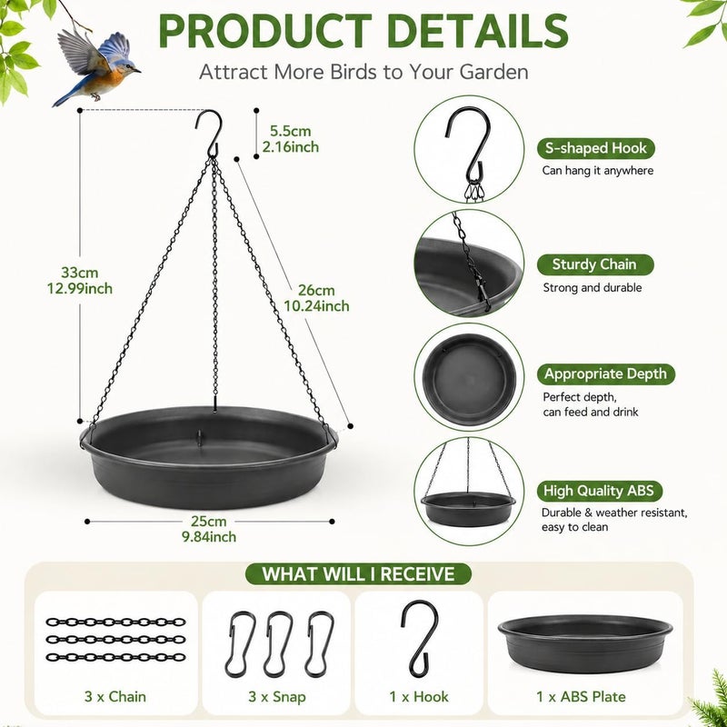 CARGEN Bird Bath Hanging Bird-Feeder - Garden Bird Bat Bird Feeder Plate Hanging Tray Bird Bath Tray Hanging Bird Water or Bird Seed Hanging Bird Baths for Outdoors - Image 2