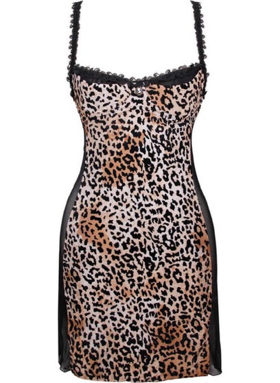 Magic Form 8290 Velvet Leopard Patterned Fabric Low-cut Breast Bra Nightgown - Leo Brown  - Image 1