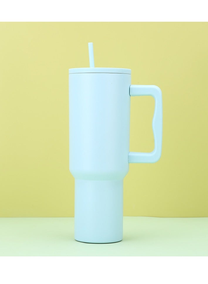 إيفرين كوب بسعة 40 أونصة مع مقبض وغطاء من القش، كوب معزول، زجاجة مياه من الفولاذ المقاوم للصدأ قابلة لإعادة الاستخدام، كوب للسفر، حامل أكواب، هدايا صديقة للنساء، مجموعة رحلتها، طراز بسيط وحديث - Image 1