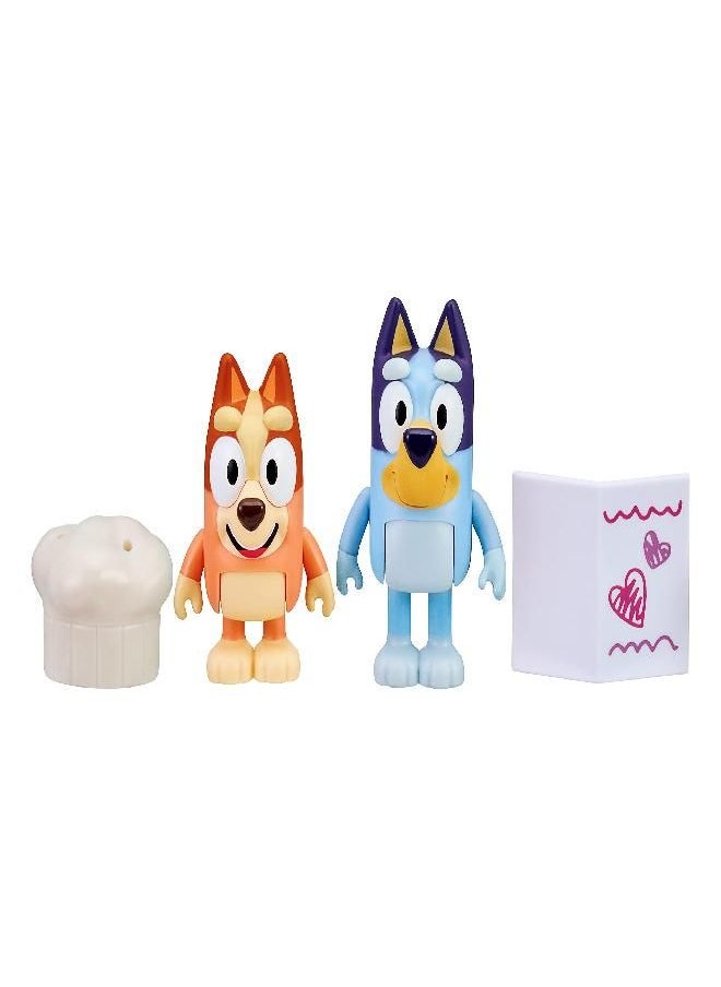 BLUEY - Bluey and Bingo Fancy Restaurant 2 Figure Playset Pack Articulated 2.5 Inch Action Figures Includes Toy Menu and Chef Hat Official Collectable Toy - Image 1