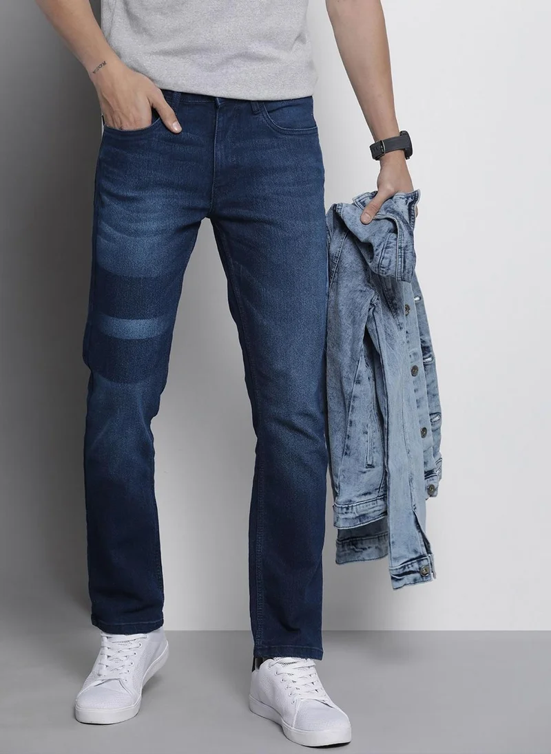 Men Slim Straight Fit Solid Mid-Rise Stretchable Jeans