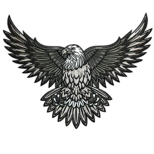 VEGASBEE® American Bald Eagle US National Symbol Jacket Vest Large Embroidered Iron-ON Patch 12" USA (Gray-White) - Image 1