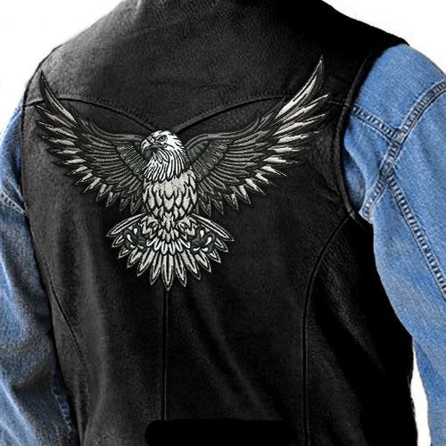 VEGASBEE® American Bald Eagle US National Symbol Jacket Vest Large Embroidered Iron-ON Patch 12" USA (Gray-White) - Image 5